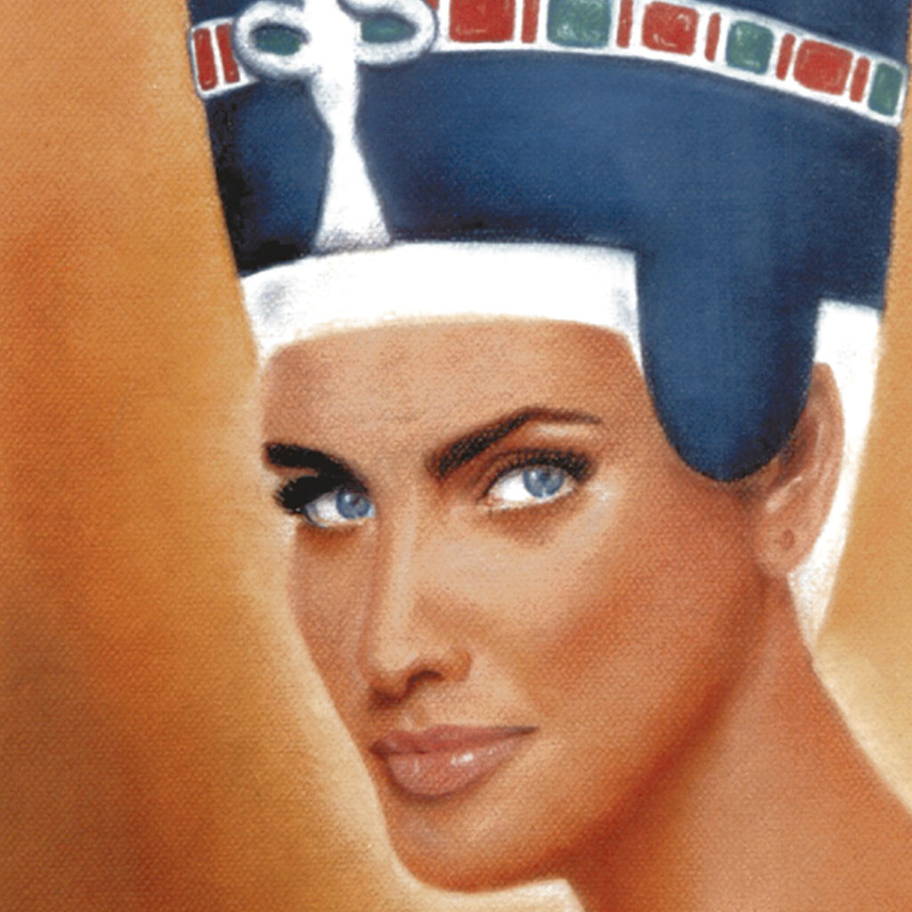 Dessin, pastel sec, Néfertiti, portrait femme